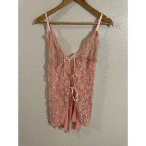 Vintage y2k Bow Pink Lace Babydoll Camisole Teddy Top